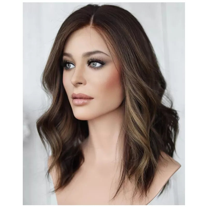 Natural Wave Shoulder Length Mixed Colored European Jewish Kosher Wig With Lace
