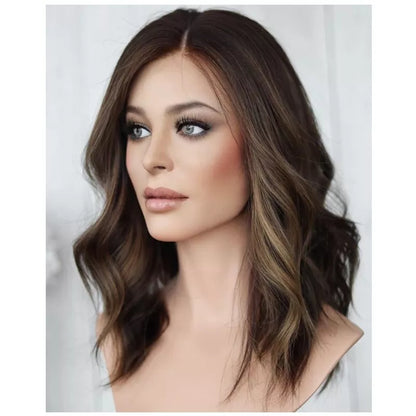 Natural Wave Shoulder Length Mixed Colored European Jewish Kosher Wig With Lace