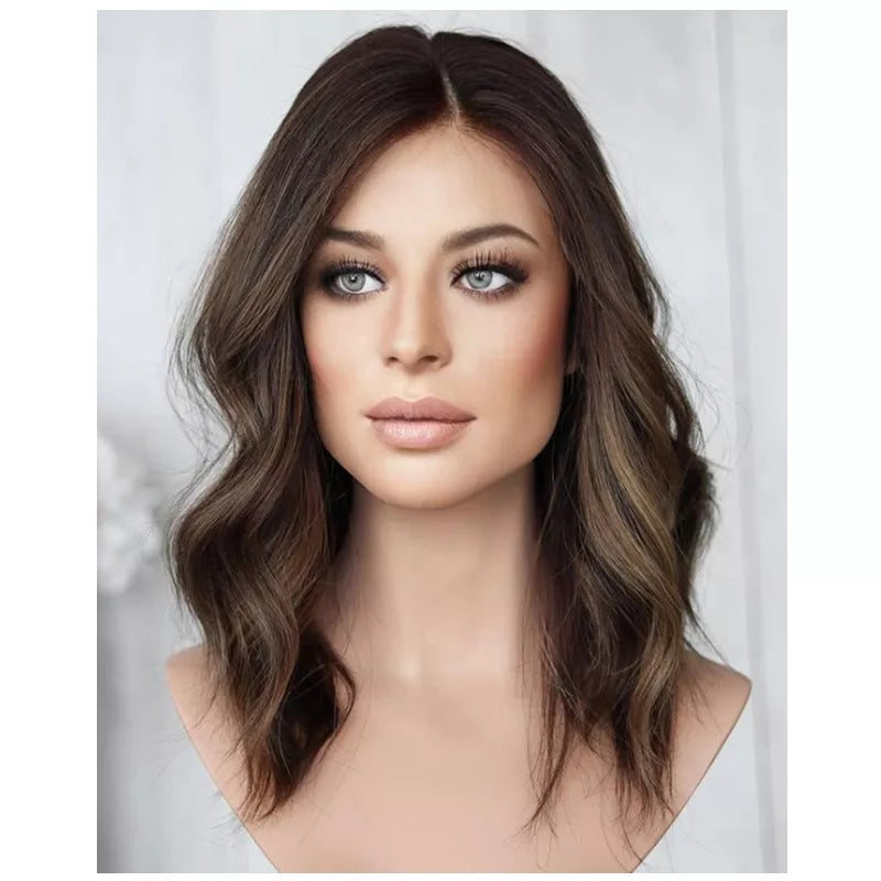 Natural Wave Shoulder Length Mixed Colored European Jewish Kosher Wig With Lace