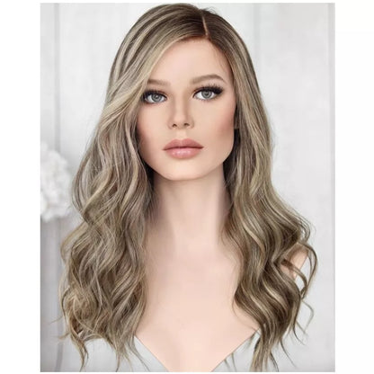 Honey Blonde Side Part Highlight Color Russian Human Hair Virgin Jewish Kosher Wigs For White Women