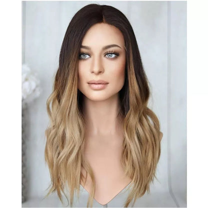 Ombre Color Honey Blonde Top European Human Hair Jewish Wig With Darker Hair Roots