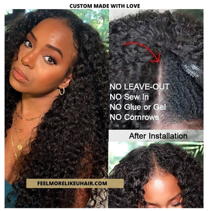 Upgraded Protective Style Custom Wig | No Leave Out Clip in Half Wig Thin Lace Front Virgin Brazilian Jerry Curly Hair Human Hair Wigs With Baby Hair 150% Density Natural Color 14 - 24 inch