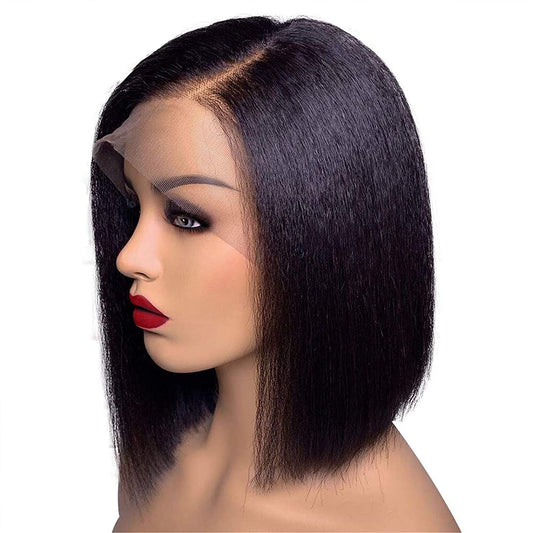 Lace Front Wigs Human Hair Pre plucked Frontal Yaki Straight Human Hair Wig with Baby Hair 10 Inch Short Bob 