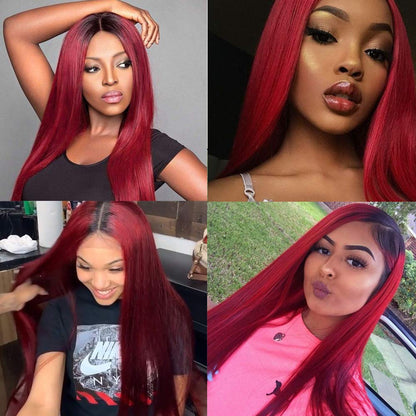 Natural looking Long Straight Lace Front Hair System Red Color Custom Wig Glueless