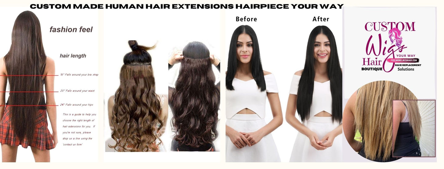 24" Custom Made Human Hair Extensions Hairpiece
