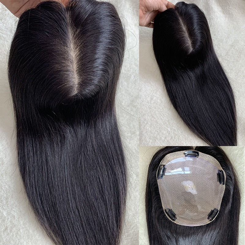 Premium Clip in Human Hair Toppers Seamless Hairpiece Toupee for Thinning Crown Women for Thicking Hair 20"-22" inch {In Stock} Same day In-store- Pick up Available Hair loss Solutions