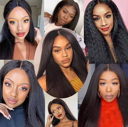 Soft Black Natural Long 28 inch Yaki Kinky Straight Hair Wig For Women Natural Hairline Kinky Straight Wig With Afro Baby Hair