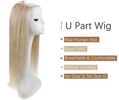 European Straight Clip In Blonde Hair Extensions Half Wig Custom Real Human Hair Ready 2 Wear