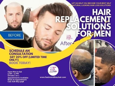 Professional Lace Wig-Hair Replacement-Install Application Appointment…  https://www.feelmorelikeuhair.com/products/professional-lace-wig-install-application-with-a-fmlu-wig-expert-225-00  Our Amazingly Invisible Secure Attachment Is Ideal For Extended Wear, waterproof provides a super-secure extended-wear bond of up to four weeks, depending on your body chemistry and activity level Hold Time-Extended Wear Please read: New Policy Cancellation+ Etiquette Because spots are filling more quickly, We want to …