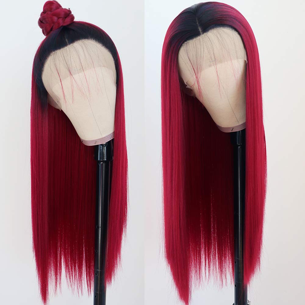 Natural looking Long Straight Lace Front Hair System Red Color Custom Wig Glueless