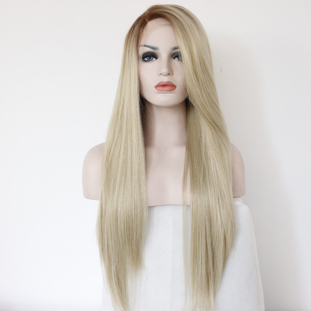 Handmade European Straight Ombre Brown to Blonde Human Hair Lace Front Wig For White Women