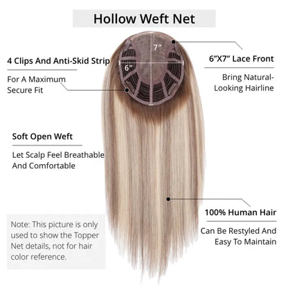 Custom Hand-Tied Amber Brown Balayage Light Volume Human Hair piece Hair Topper | Lace Front Clip In Women Hairpieces