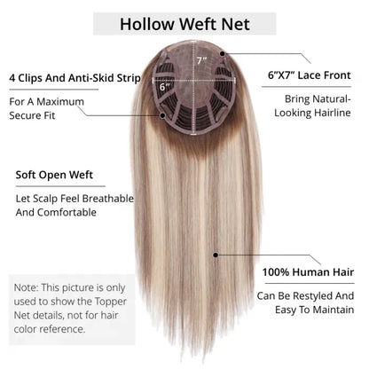 Custom Hand-Tied Amber Brown Balayage Light Volume Human Hair piece Hair Topper | Lace Front Clip In Women Hairpieces