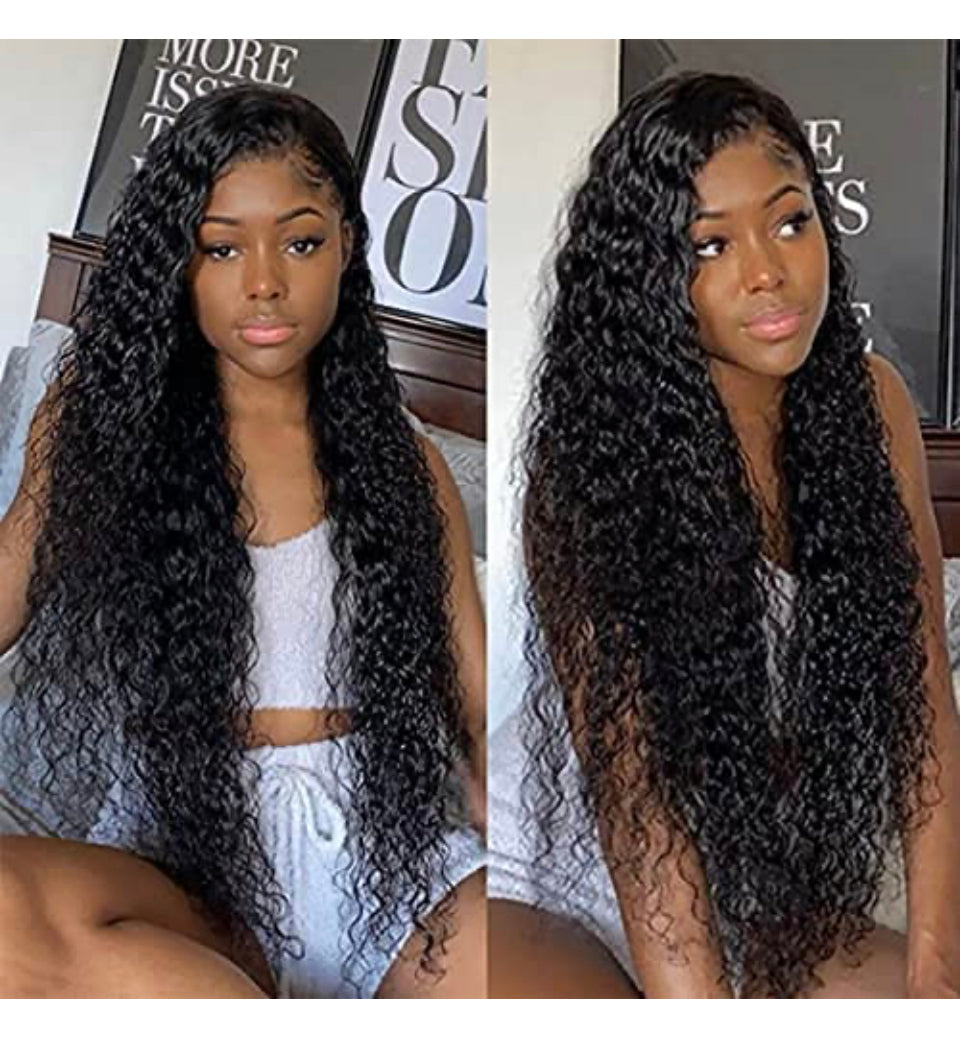 Custom Hand Made 30”-40 Inch 13x4 Lace Front Wigs Human Hair Long Remy Brazilian Wavy Curly Lace Frontal Wig 200% Pre Plucked Natural Color *Only 1 left in stock - order soon.