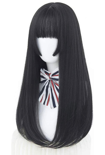 Custom Black Wig Long Straight Hair with Hime Cut Princess