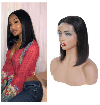 Custom Straight Human Hair Lace Front Bob Wig Pre Plucked with Baby Hair 10-12  inch