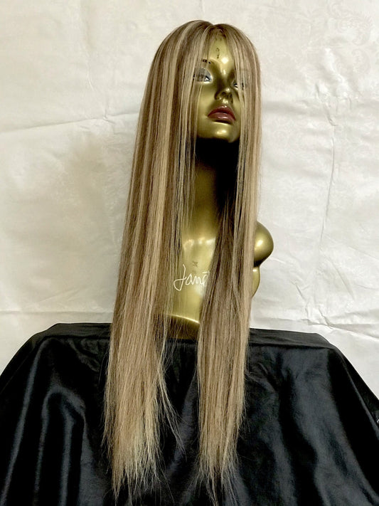 Ombre Balayage Lace Front Wig Medium Brown to Golden Brown with Blonde Highlights Brazilian Remy Hair Glueless Lace Frontal Wig Full Head Not Only For White or Black But All Women