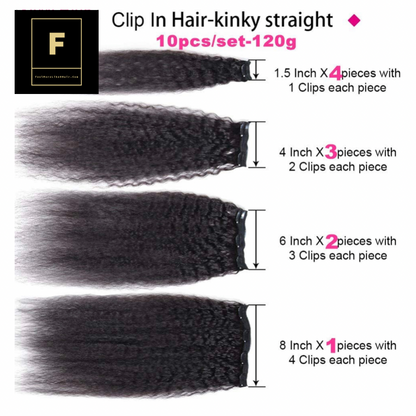Kinky Straight Clip In Human Hair Extensions
