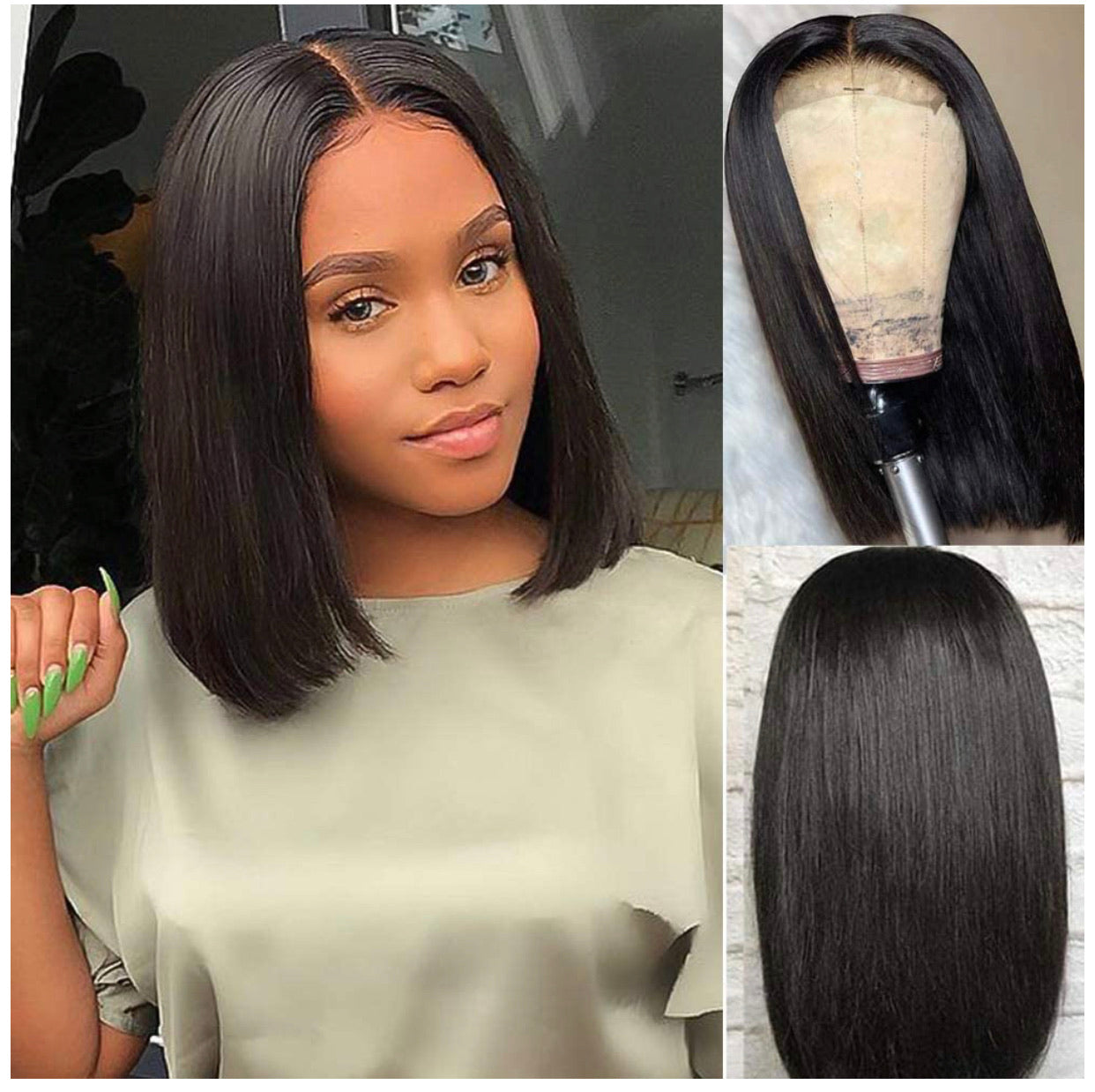 Straight Human Hair Lace Front Short Bob Wig