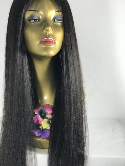 Raw Cambodian Natural RADIANT BLACK-BROWN STRAIGHT LONG GLUELESS LACE FRONT WIGS