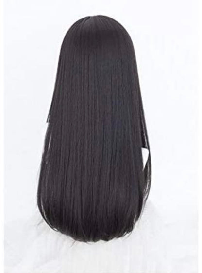 Custom Black Wig Long Straight Hair with Hime Cut Princess