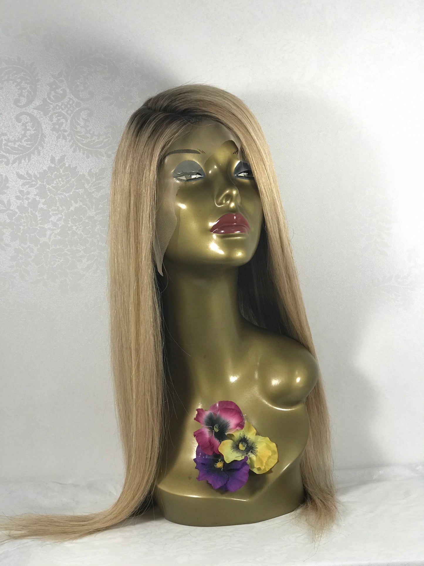 22” Amelia Customized Wig Golden Blonde With With Partial Rooting Human Hair