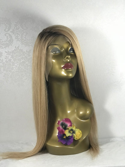 22” Amelia Customized Wig Golden Blonde With With Partial Rooting Human Hair