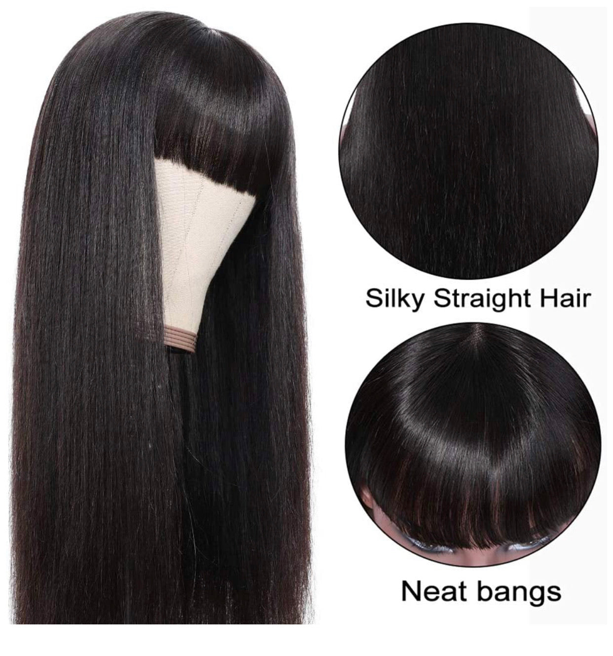 Straight Human Hair Wigs with Bangs (26inch) 9A None Lace Front Wigs Human Hair for Black Women 150% Density Glueless Machine Made Brazilian Remy Hair..