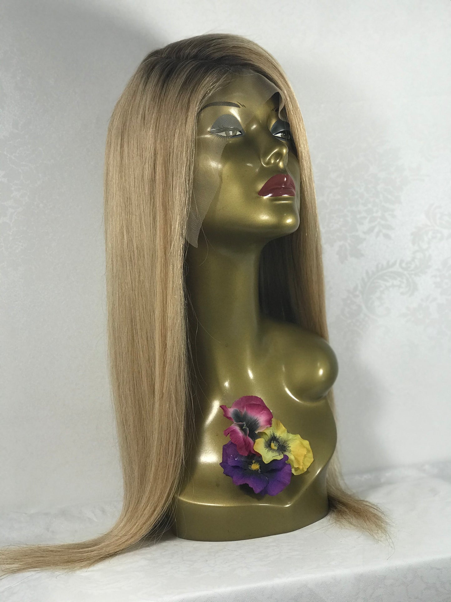 22” Amelia Customized Wig Golden Blonde With With Partial Rooting Human Hair