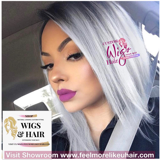 Straight Bob Wigs Silver Gray Bob Wig Heat Resistant Synthetic Hair Replacement Wig (Ombre Silver Gray)