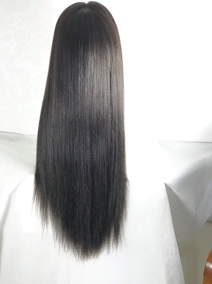 Raw Cambodian Natural RADIANT BLACK-BROWN STRAIGHT LONG GLUELESS LACE FRONT WIGS