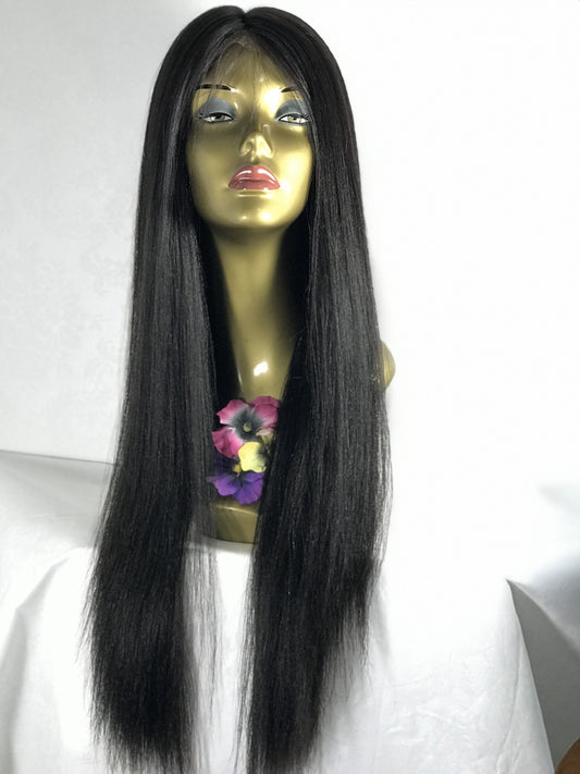 Raw Cambodian Natural RADIANT BLACK-BROWN STRAIGHT LONG GLUELESS LACE FRONT WIGS