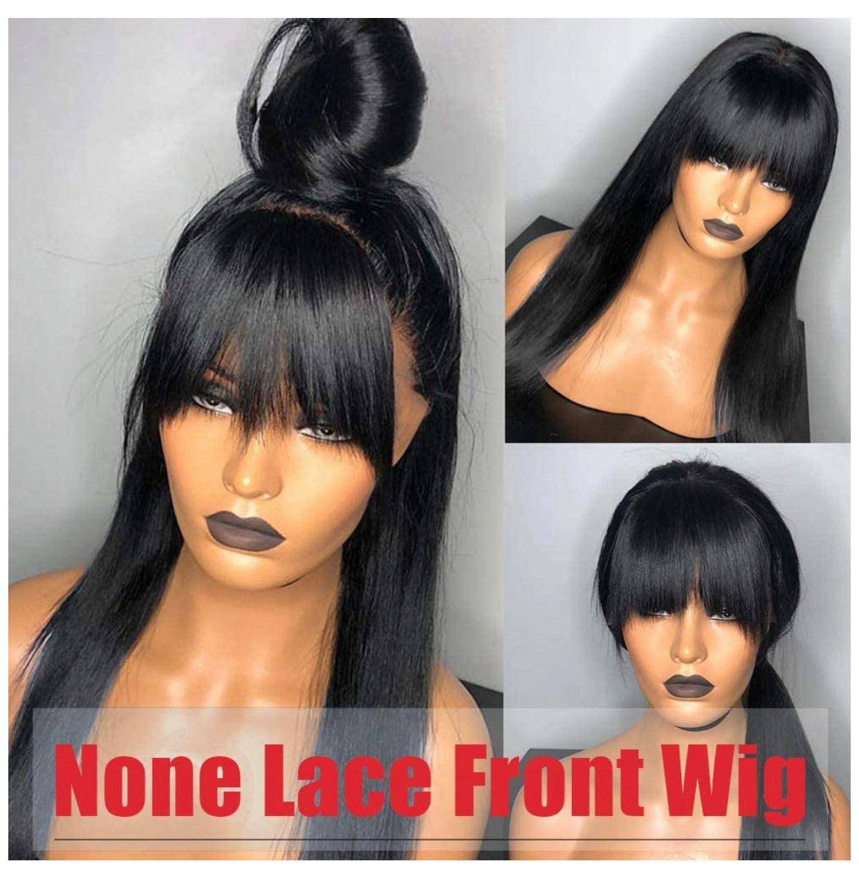 Straight Human Hair Wigs with Bangs (26inch) 9A None Lace Front Wigs Human Hair for Women Natural Black 150% Density Glueless Machine Made Brazilian Remy Hair..