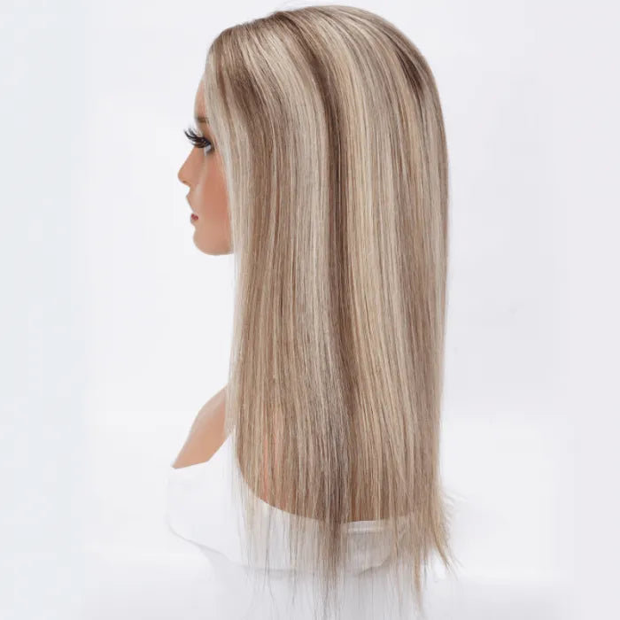 Custom Pricilla Brown To Blonde Human Hair Light Volume Hair Topper | Lace Front Clip In Women Hairpiece