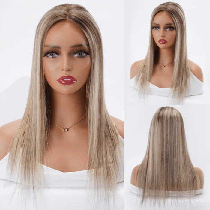 Custom Pricilla Brown To Blonde Human Hair Light Volume Hair Topper | Lace Front Clip In Women Hairpiece