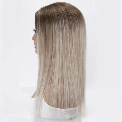 This Blonde Ombre Dark Roots Hair Topper Has Undetectable Lace Base With Hand-Tied Human Hair And 4 Clips. Experiencing Hair Loss? UNice Hair Topper Is Here To Get You Covered With Hand-Tied Human Hair For Natural-Looking And Pressure-Sensitive Clips For Security.