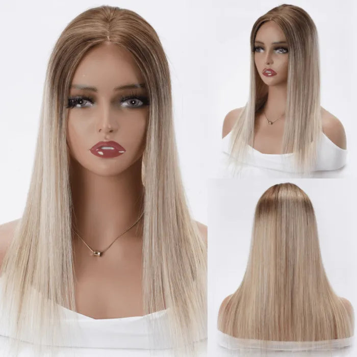 Custom Faith Platinum Blonde With Dark Roots Light Volume Human Hair piece Hair Topper | Lace Front Clip In Women Hairpieces